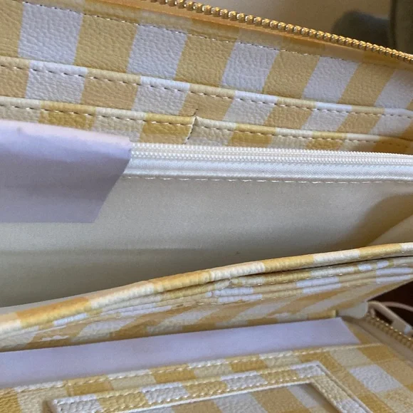 Betsey Johnson Yellow and White Gingham Zip Wallet with Daisies - Picture 9 of 10